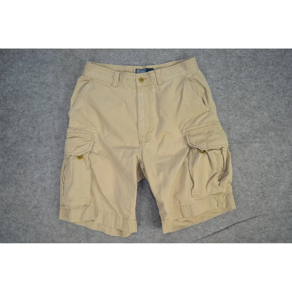 VTG Polo Ralph Lauren Cargo Shorts Mens 31 Khaki Cotton Classic Polo 67 Chino